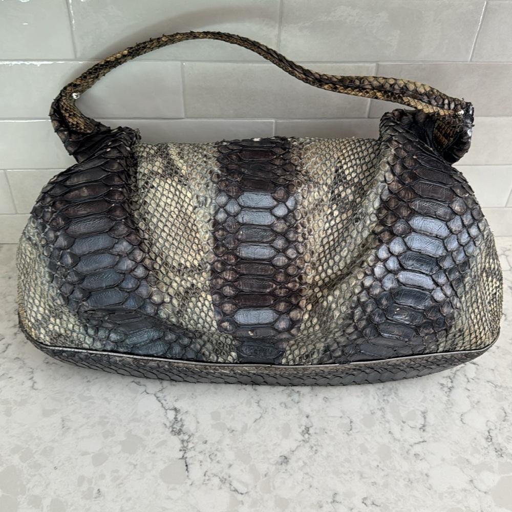 Albert Chloe Authentic Metallic Python Bag - image 7